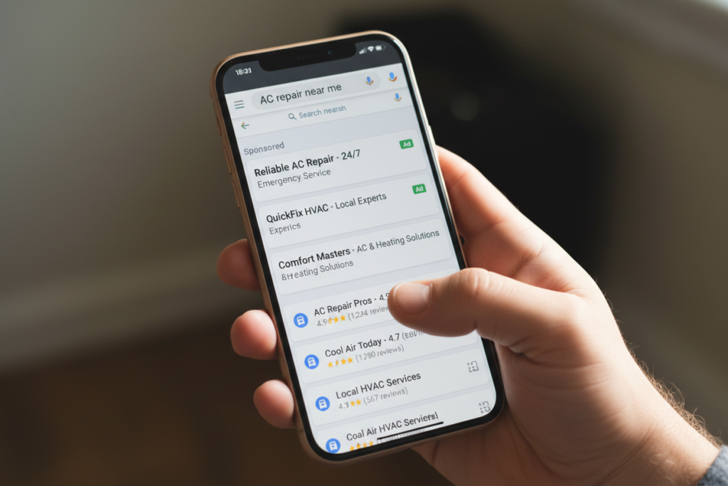 HVAC Google Ads search results
