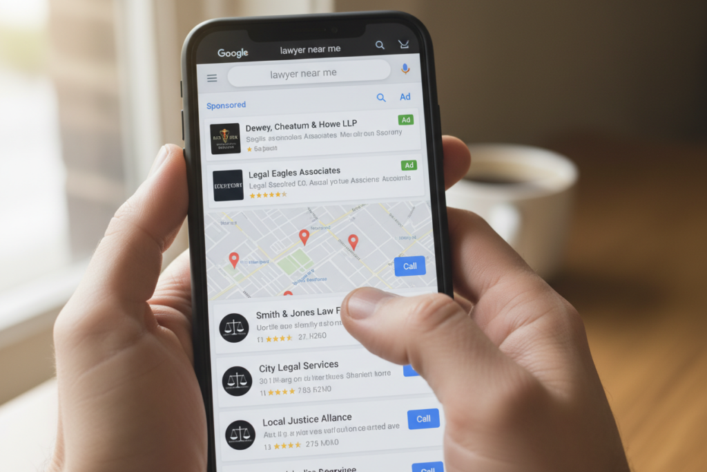 Lawyer near me Google Ads search