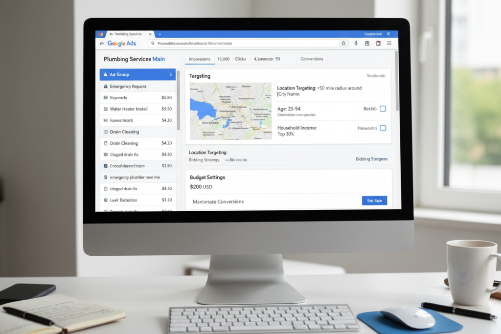 Plumbing Google Ads campaign setup