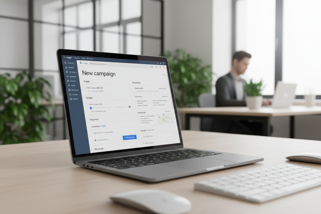 Google Ads campaign setup on dashboard