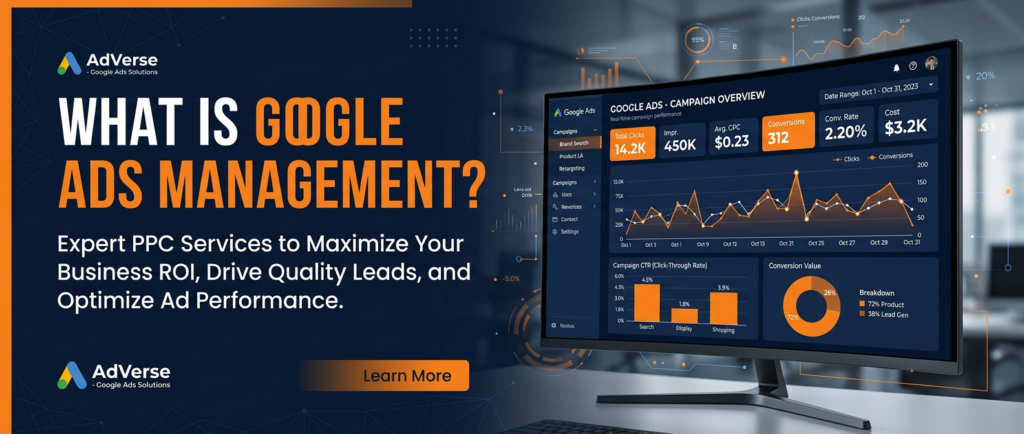Google Ads management services dashboard showing campaign performance